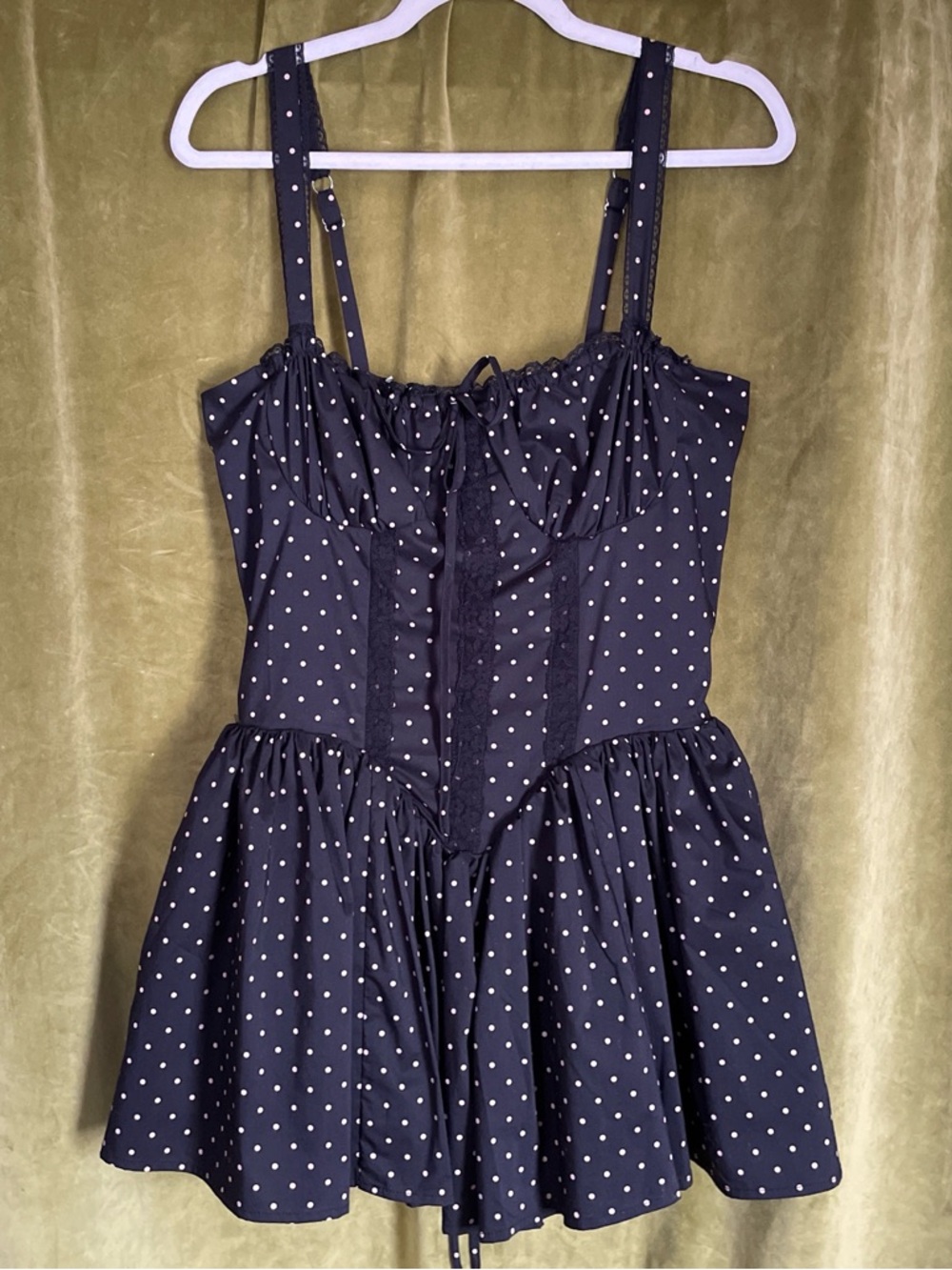 Black Polka Dot corset dress with Lace Trim